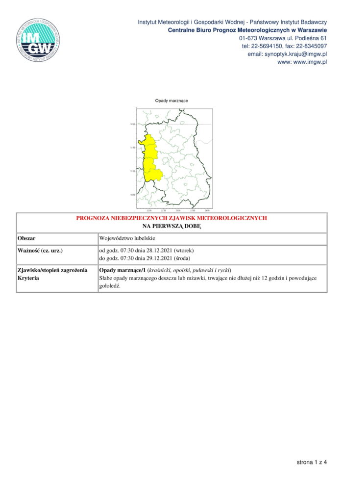 Miniaturka artykułu Prognoza niebezpiecznych zjawisk meteorologicznych – województwo lubelskie