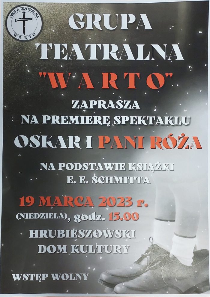 Miniaturka artykułu GRUPA TEATRALNA „WARTO” z Publicznej Szkoły Podstawowej w Białopolu zaprasza na premierę spektaklu „OSKAR I PANI RÓŻA”