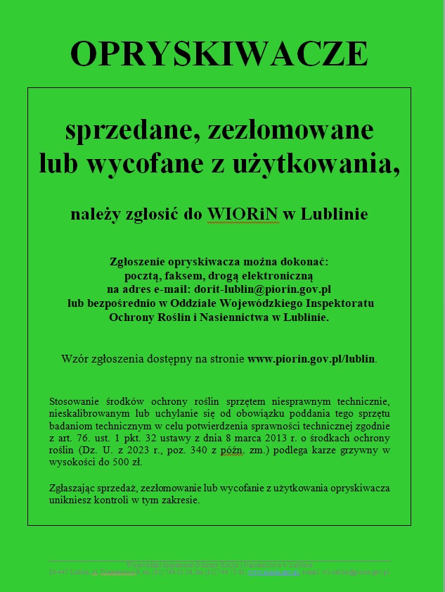 Miniaturka artykułu Komunikaty Wojewódzkiego Inspektoratu Ochrony Roślin i Nasiennictwa w Lublinie