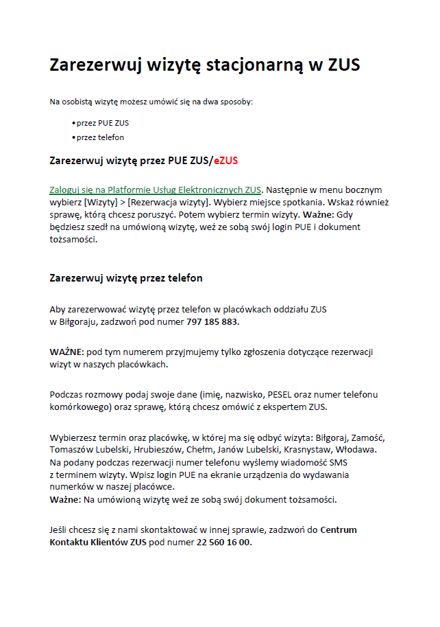 Miniaturka artykułu Informacja Zakładu Ubezpieczeń Społecznych dotycząca wdrażania modelu obsługi klientów opartego na rezerwacji wizyt