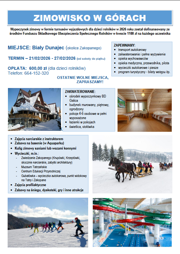 Miniaturka artykułu Informacja KRUS dotycząca Zimowiska z dofinansowaniem z KRUS